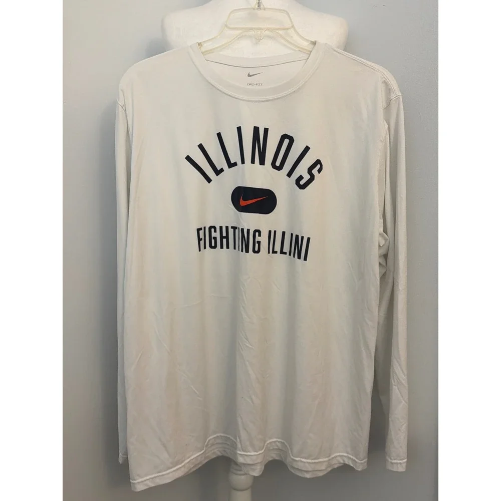 Nike Illinois Fighting Illini Dri-FIT Long Sleeve Shirt Mens XXL White
